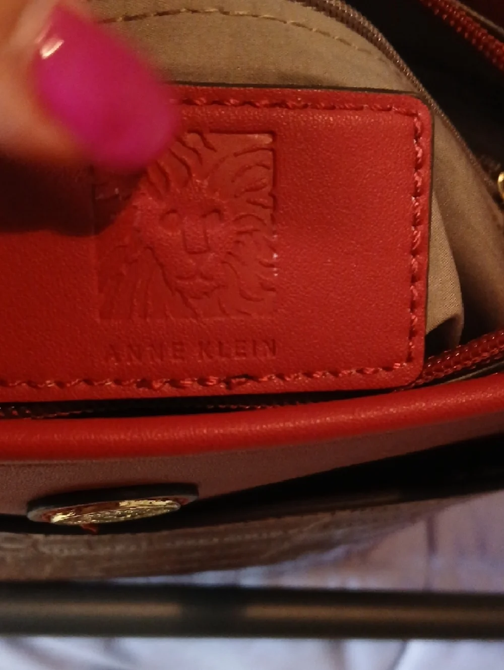 Anne Klein Red Croc-Embossed Tote Bag with Gold Accent - Picture 2 of 5